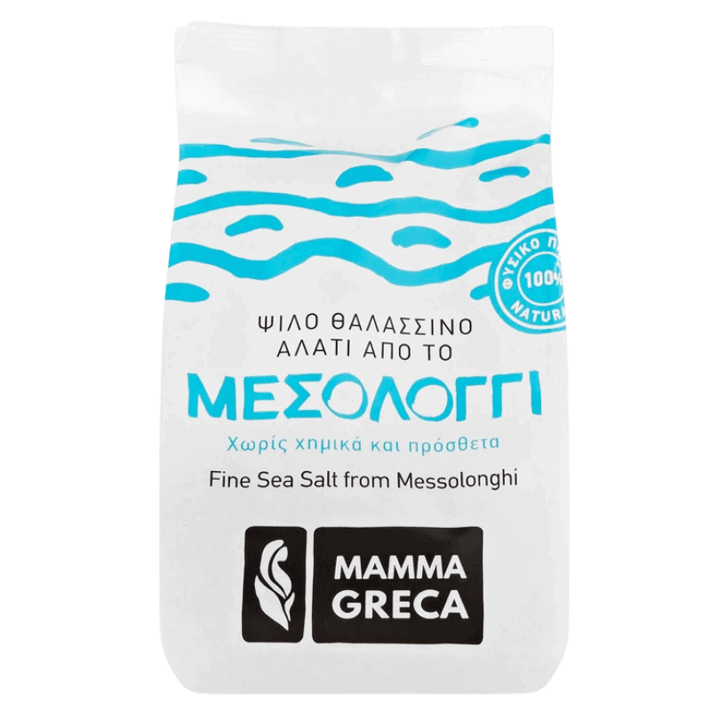 Feines Meersalz Mesologgio (400g) Mamma Greca von Mamma Greca bei Araxxon  - Hochwertiges griechisches Produkt.   Feines Meersalz Mesologgio (400g) Mamma Greca από Mamma Greca στο Araxxon  - Αυθεντικό ελληνικό προϊόν.